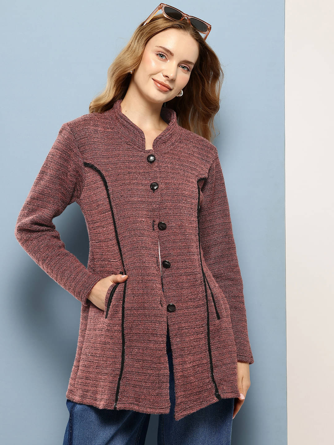 Aarika Woollen Regular Collar Women's Buttoned Cardigans - Peach ( Pack of 1 ) Aarika Woollen Regular Collar Women's Buttoned Cardigans - Peach ( Pack of 1 )