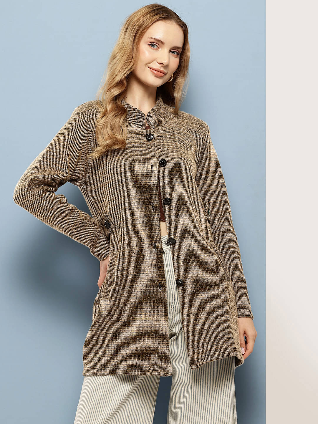 Aarika Woollen Regular Collar Women's Buttoned Cardigans - Beige ( Pack of 1 ) Aarika Woollen Regular Collar Women's Buttoned Cardigans - Beige ( Pack of 1 )