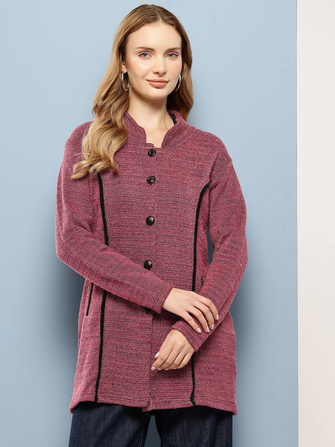Aarika Woollen Regular Collar Women's Buttoned Cardigans - Pink ( Pack of 1 ) Aarika Woollen Regular Collar Women's Buttoned Cardigans - Pink ( Pack of 1 )