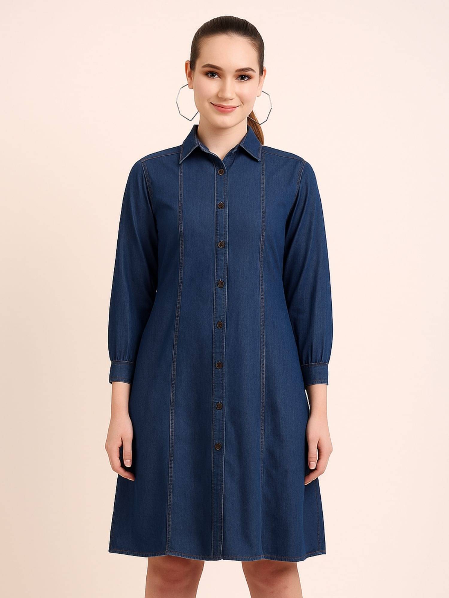 Addyvero Women Denim Solid A-line Dress ( Blue )     			Addyvero Women Denim Solid A-line Dress ( Blue )