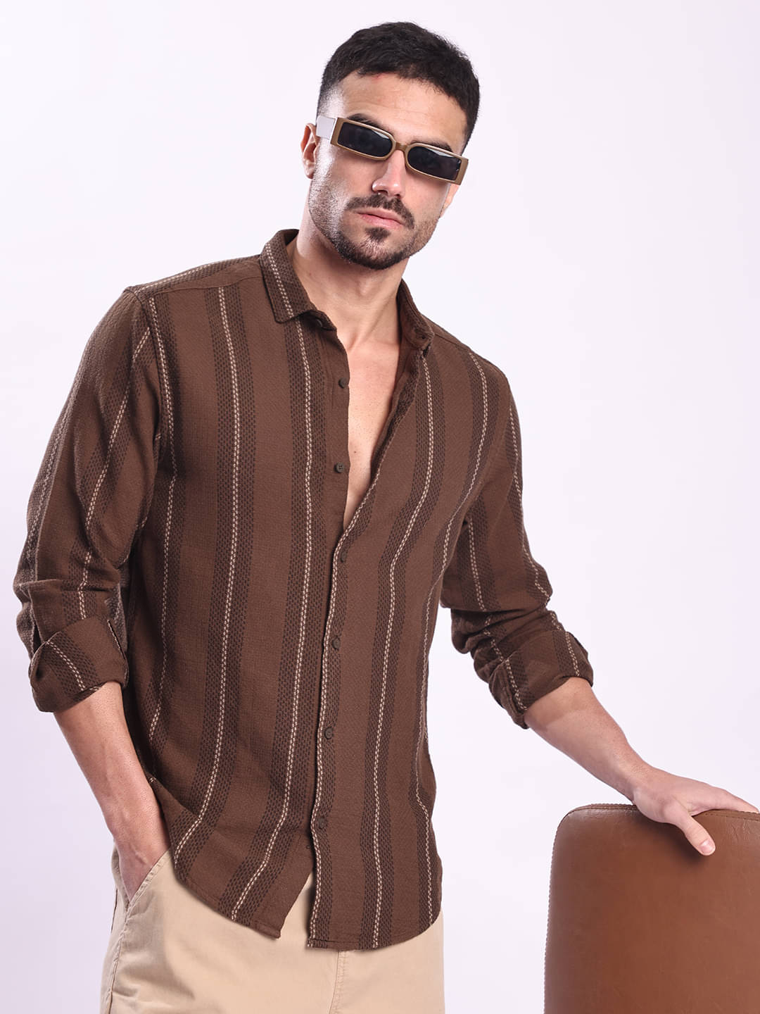     			Bene Kleed 100% Cotton Regular Fit Striped Full Sleeves Men's Casual Shirt - Brown ( Pack of 1 )