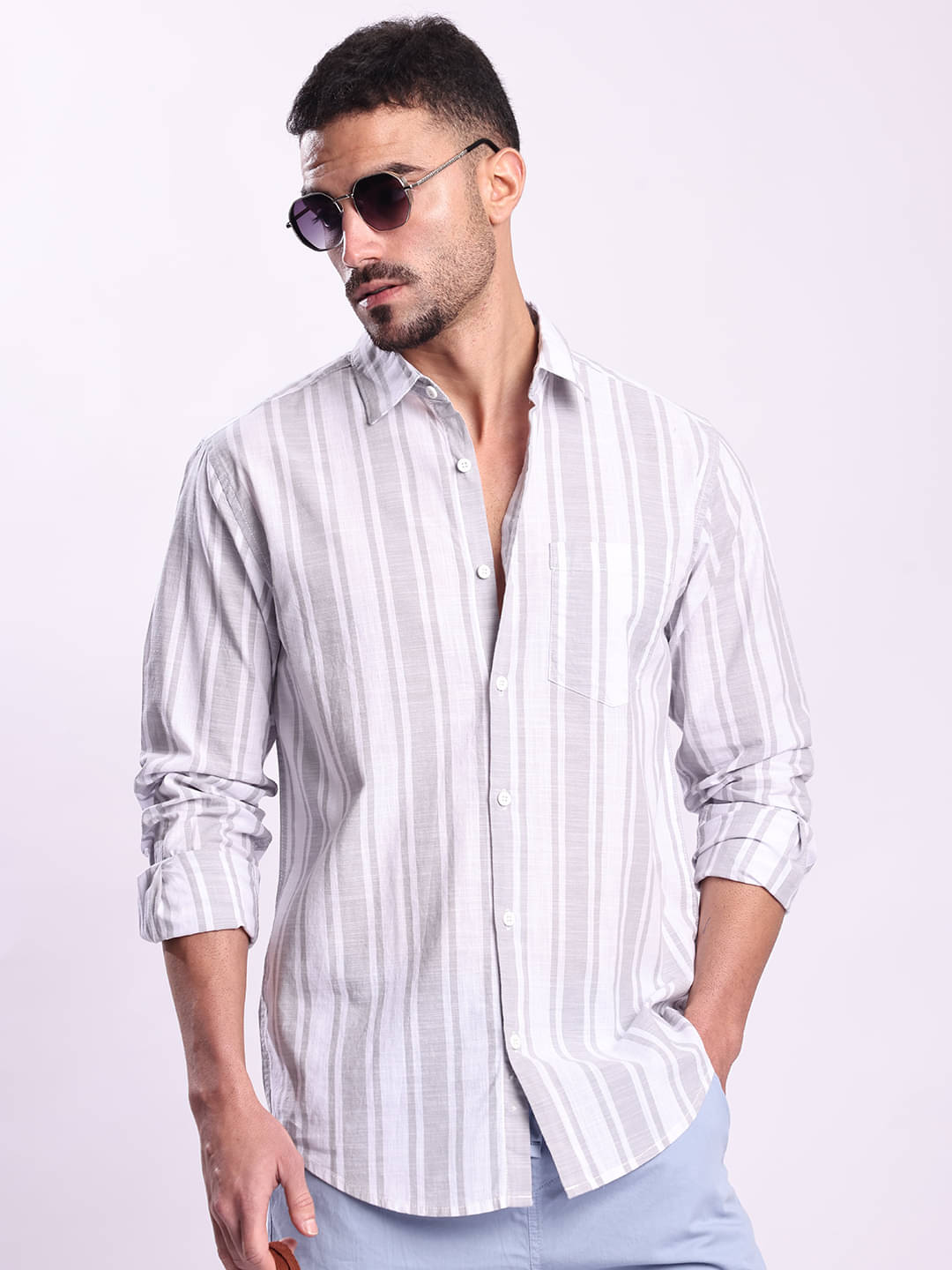 Bene Kleed 100% Cotton Regular Fit Striped Full Sleeves Men's Casual Shirt - Grey ( Pack of 1 ) Bene Kleed 100% Cotton Regular Fit Striped Full Sleeves Men's Casual Shirt - Grey ( Pack of 1 )