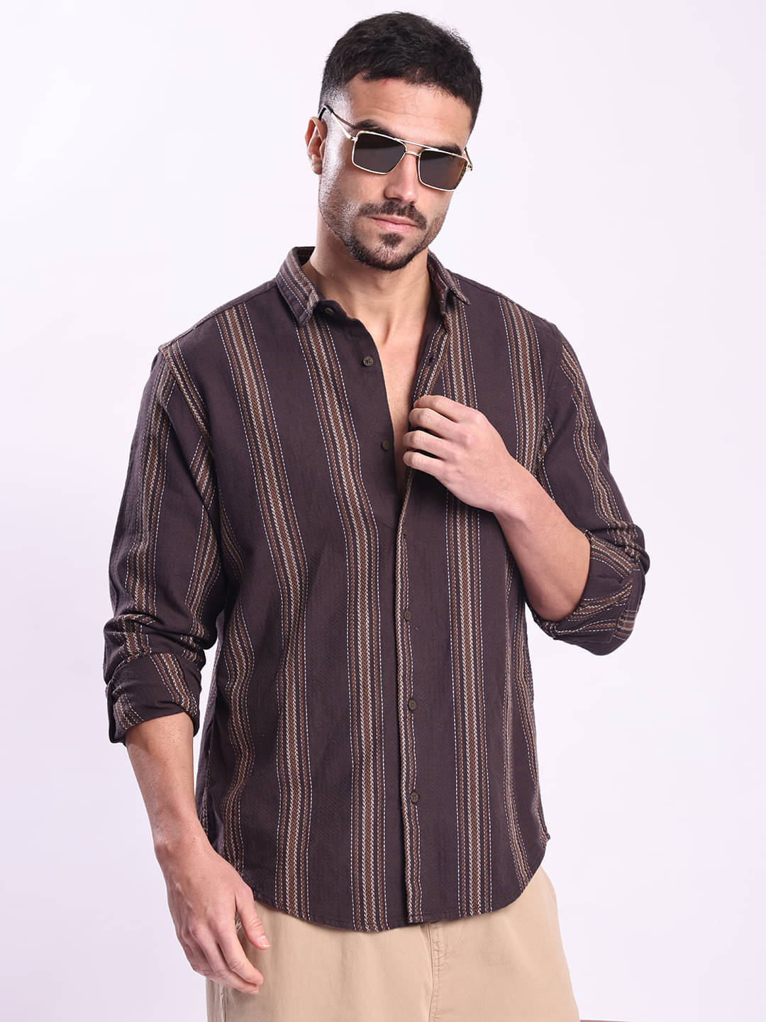     			Bene Kleed 100% Cotton Regular Fit Striped Full Sleeves Men's Casual Shirt - Brown ( Pack of 1 )