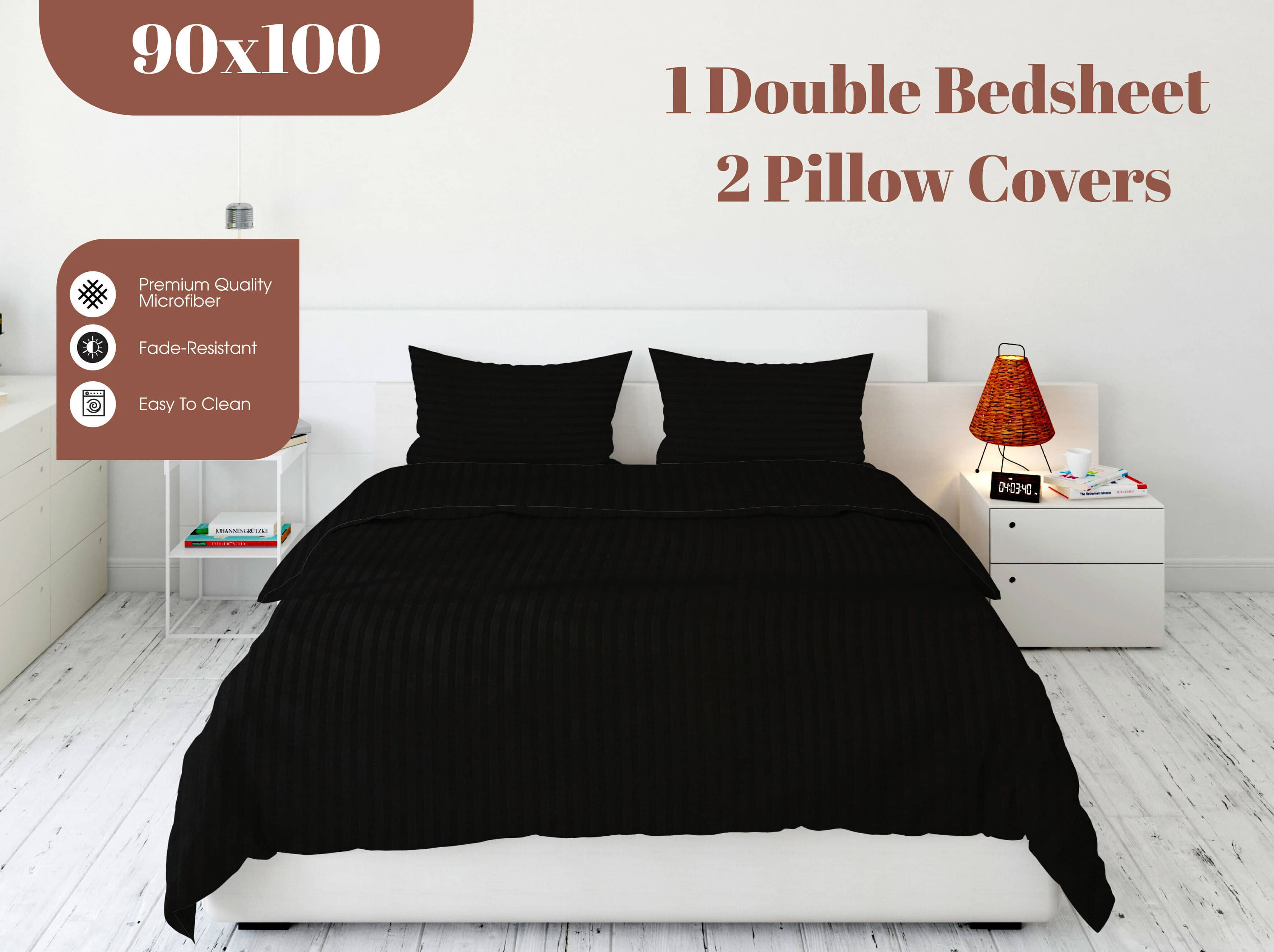     			Bromwick Microfiber 1 Double Bedsheet with 2 Pillow Covers ( Black )