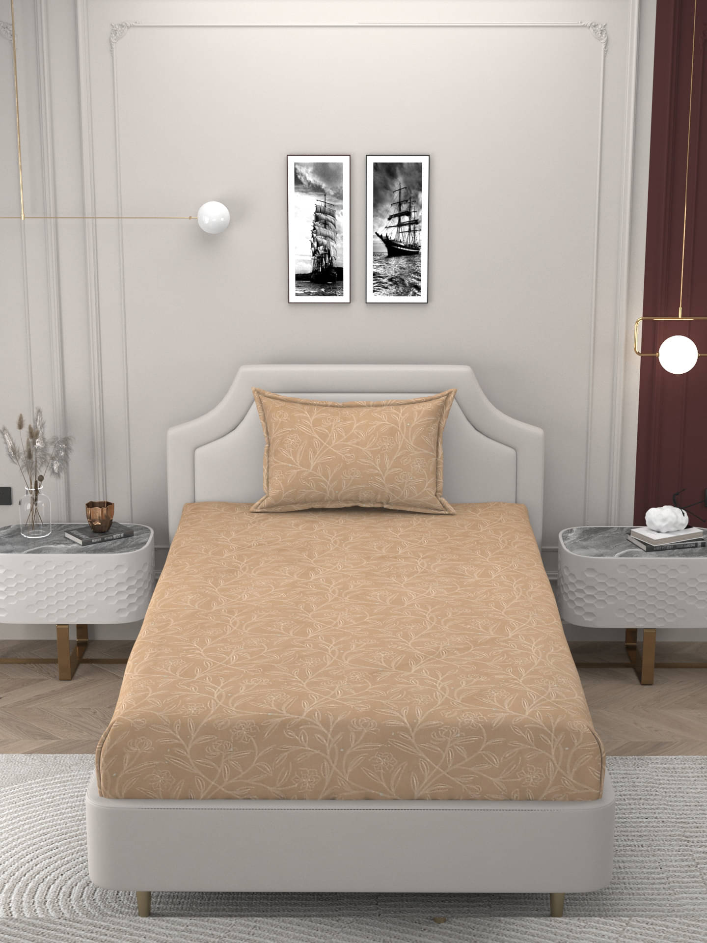     			Bromwick Microfiber 1 Single Bedsheet with 1 Pillow Cover ( Beige )