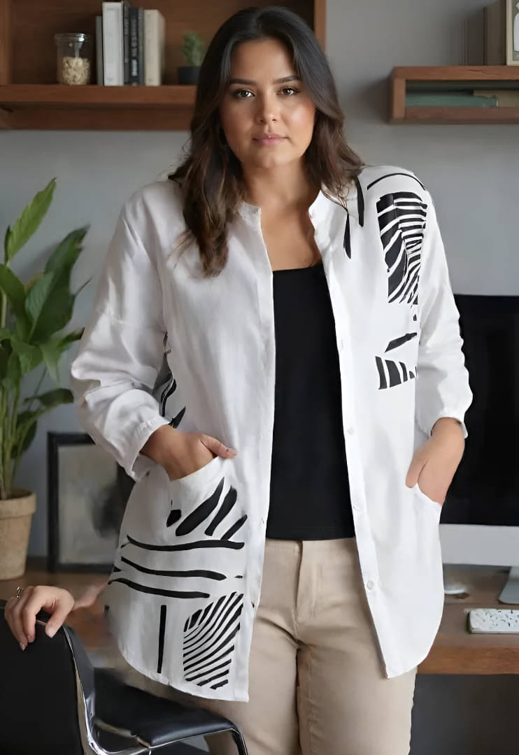 CADMON Women Printed Cotton Shirt ( White )     			CADMON Women Printed Cotton Shirt ( White )