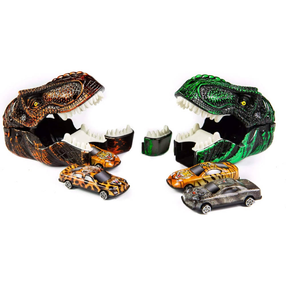 Dinosaur Car Shooter Playset: 2 Dino Heads & 4 Clicking & Shooting Cars Included Dinosaur Car Shooter Playset: 2 Dino Heads & 4 Clicking & Shooting Cars Included