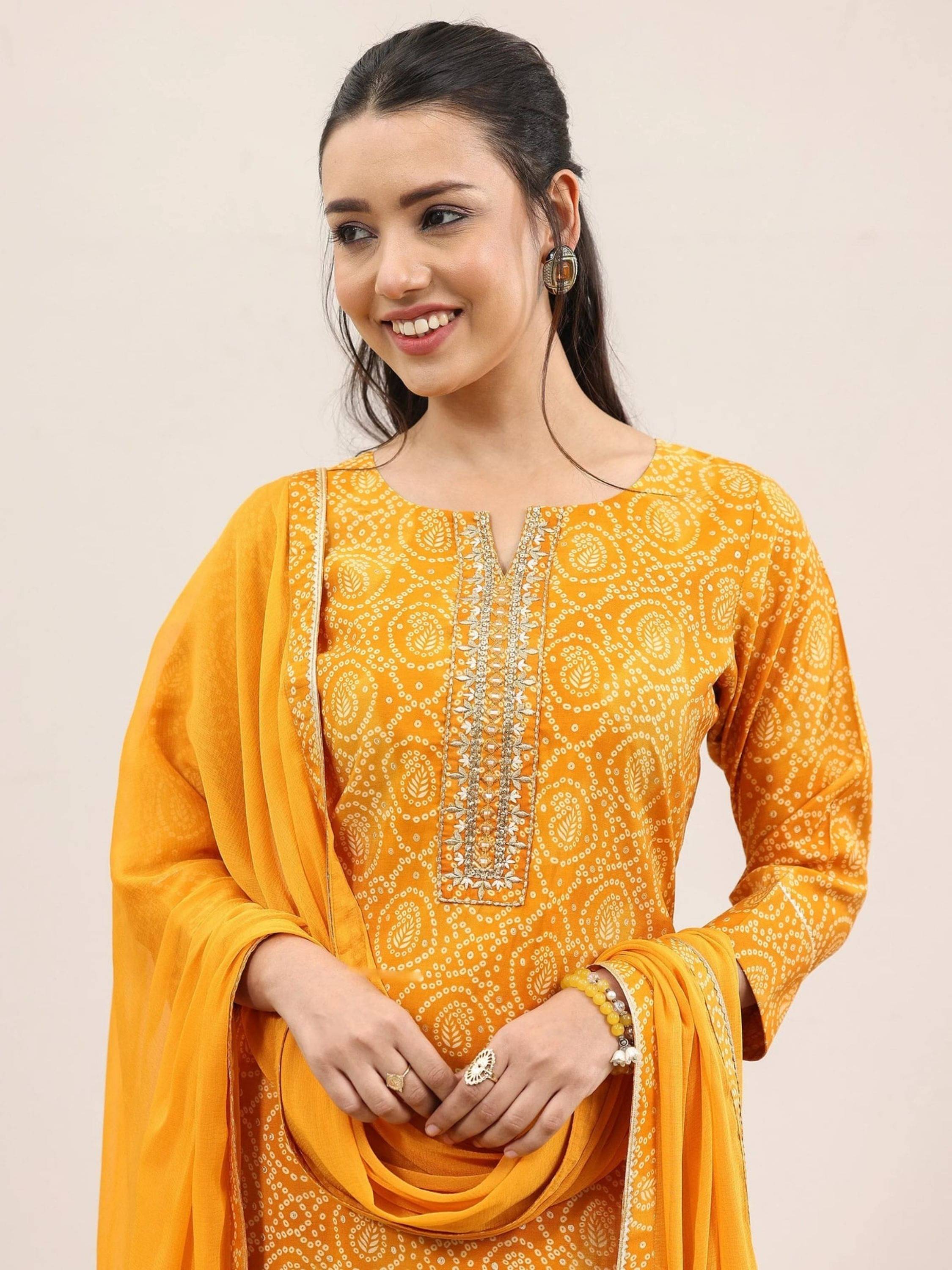     			Eeloo Women Viscose Embroidered Straight Kurti With Pants ( Yellow )