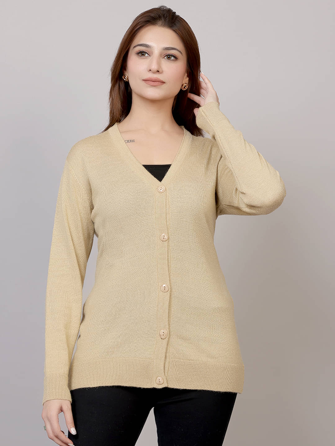 FEVERFEW Women Woollen V-Neck Cardigan ( Multicolor ) FEVERFEW Women Woollen V-Neck Cardigan ( Multicolor )