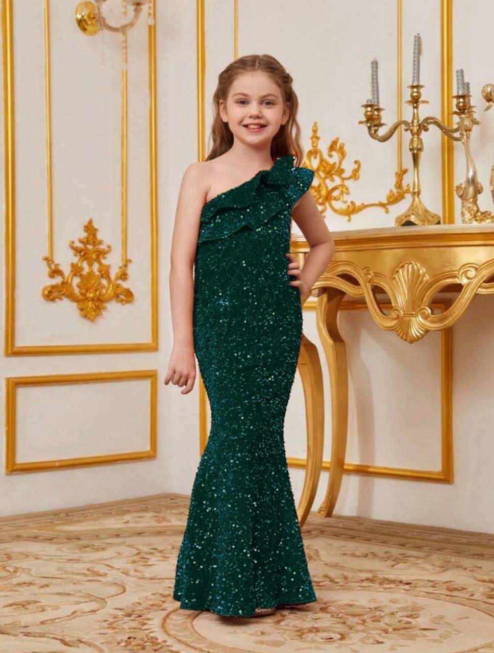 FOLENNE Velvet Dress For Girls ( Pack of 1 , Green ) FOLENNE Velvet Dress For Girls ( Pack of 1 , Green )
