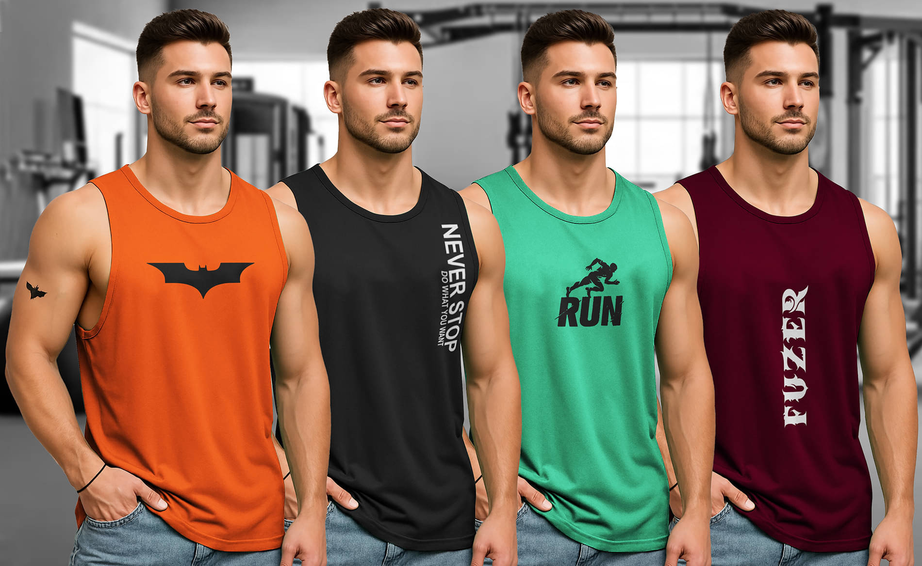    			FUZER Pack of 4 Polyester Tank For Men ( Multicolor4 )