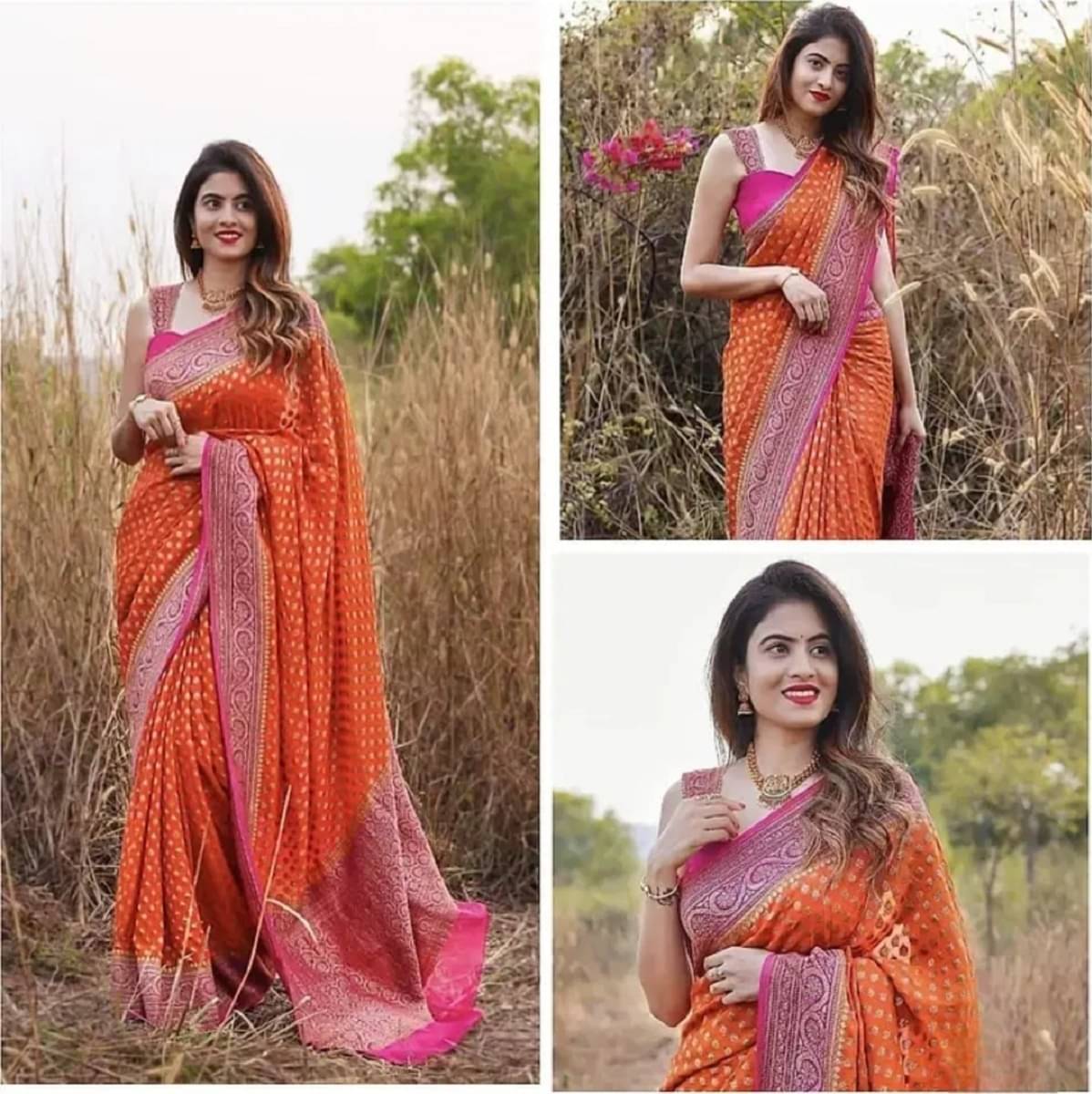 Gazal Fashions Art Silk Woven Kanjeevaram Sarees With Unstitched Blouse Piece ( Orange ) Gazal Fashions Art Silk Woven Kanjeevaram Sarees With Unstitched Blouse Piece ( Orange )