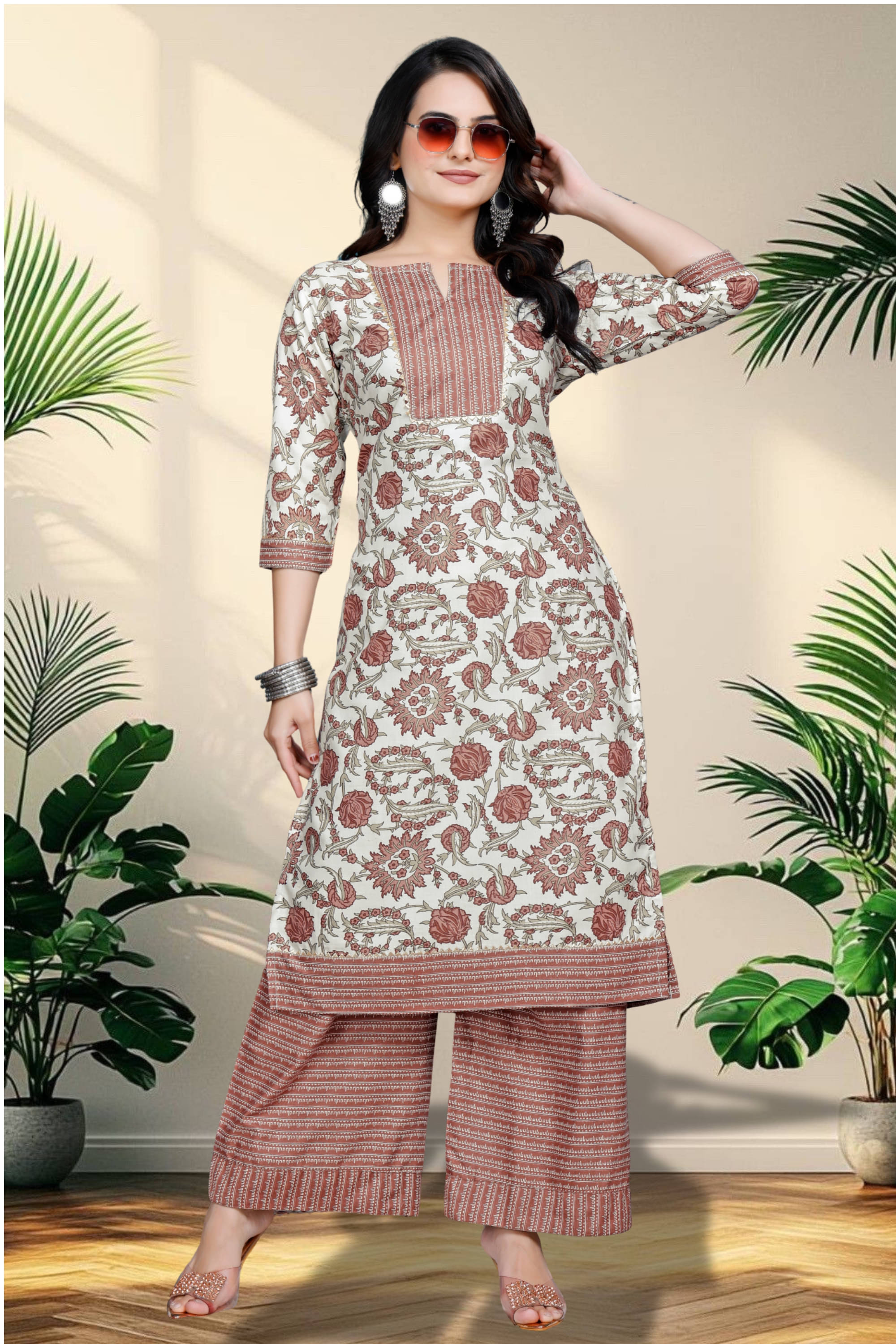     			Hemang Fashion Women Cotton Printed A-line Kurti With Sharara And Gharara ( Peach )