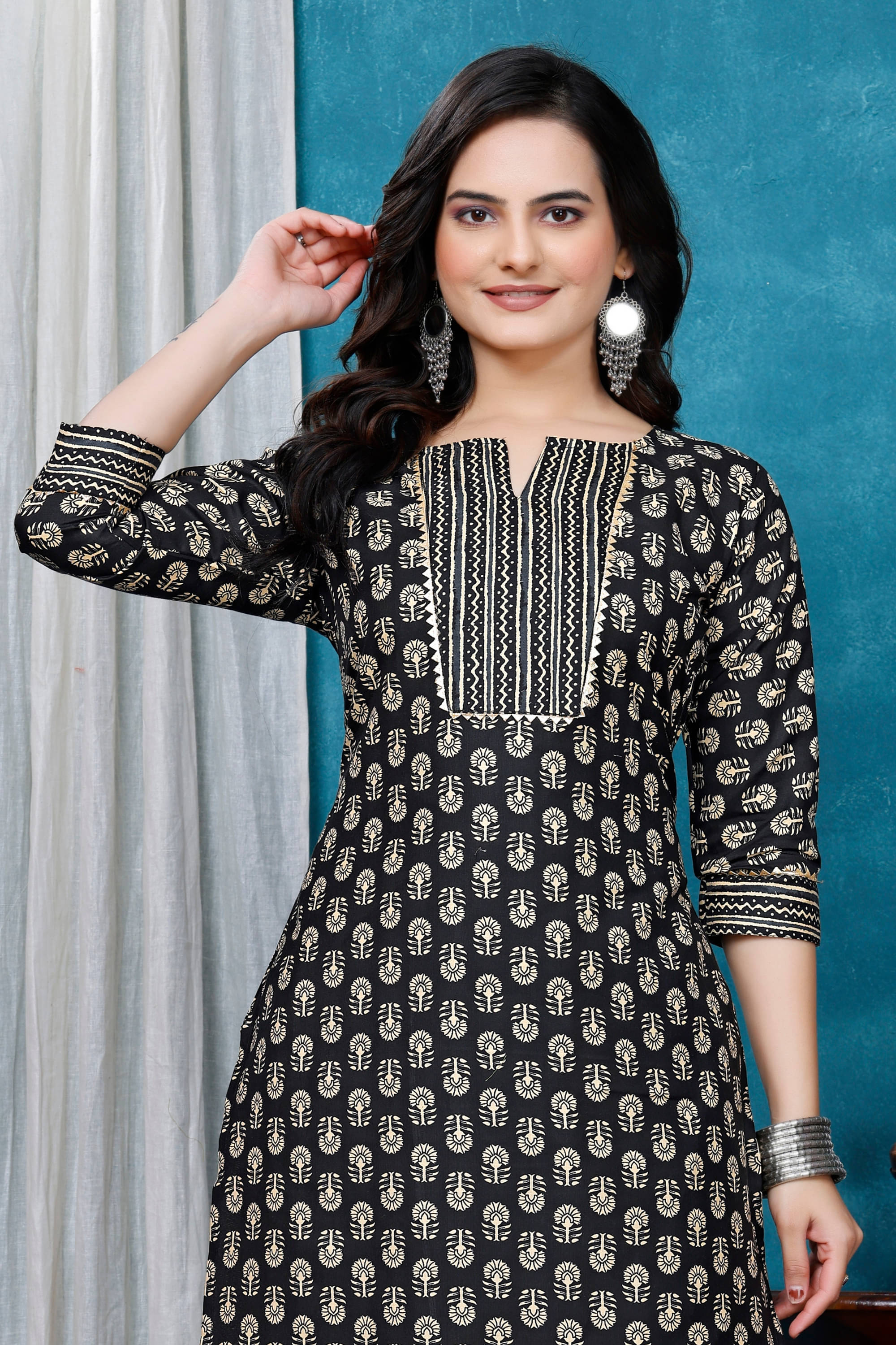     			Hemang Fashion Women Cotton Printed A-line Kurti With Sharara And Gharara ( Black )