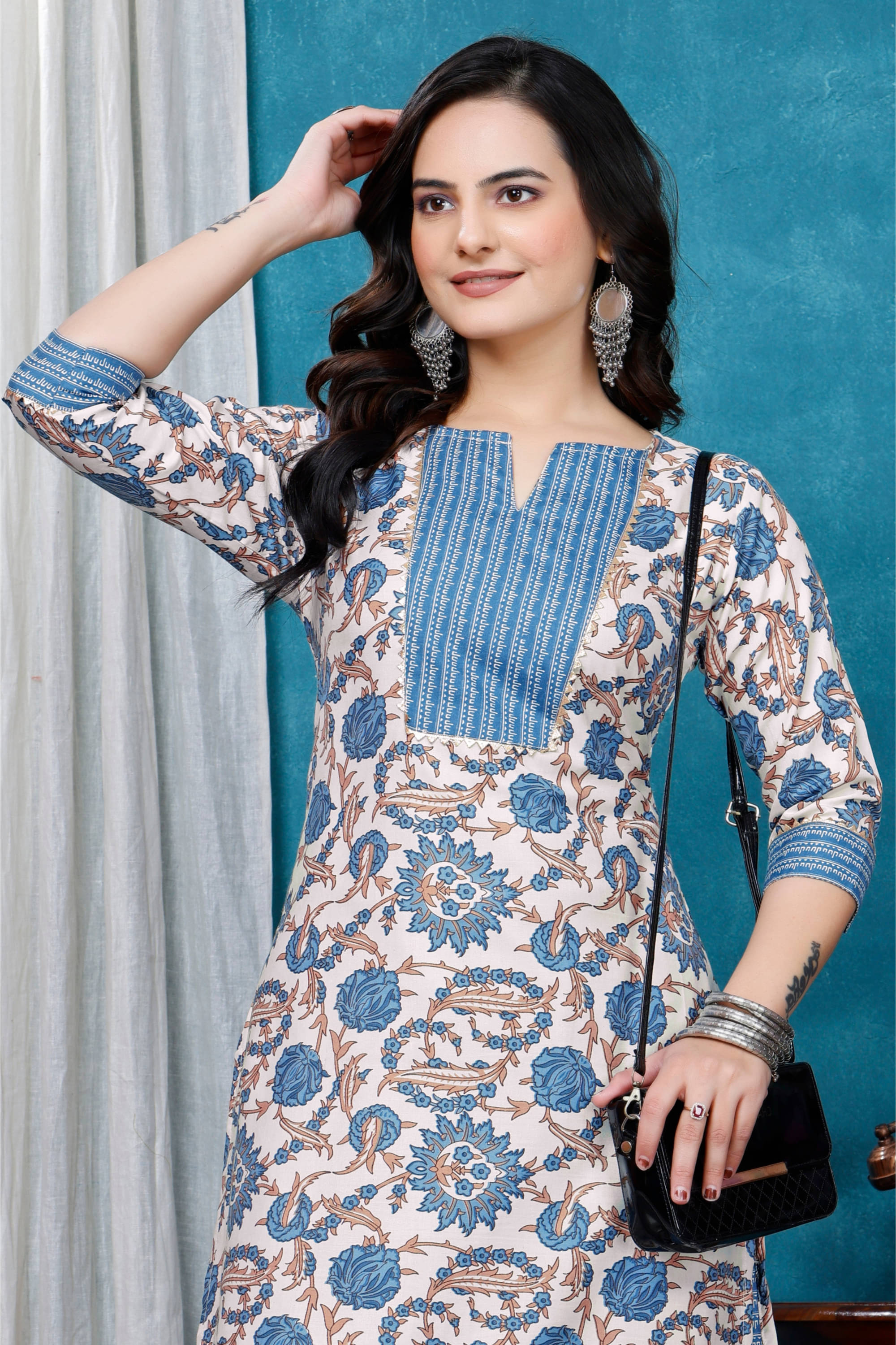     			Hemang Fashion Women Cotton Printed A-line Kurti With Sharara And Gharara ( Blue )