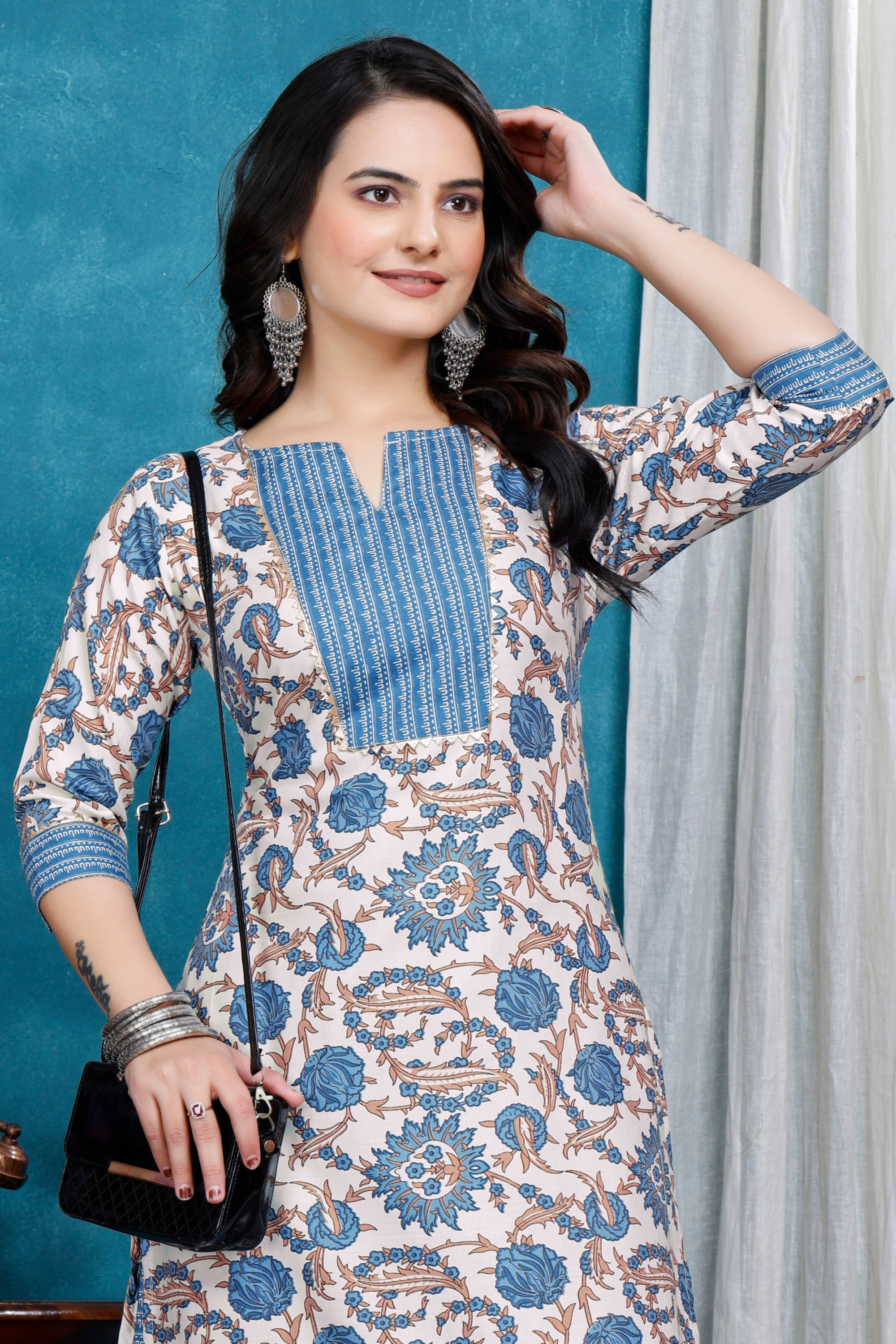     			Hemang Fashion Women Cotton Printed A-line Kurti With Sharara And Gharara ( Blue )