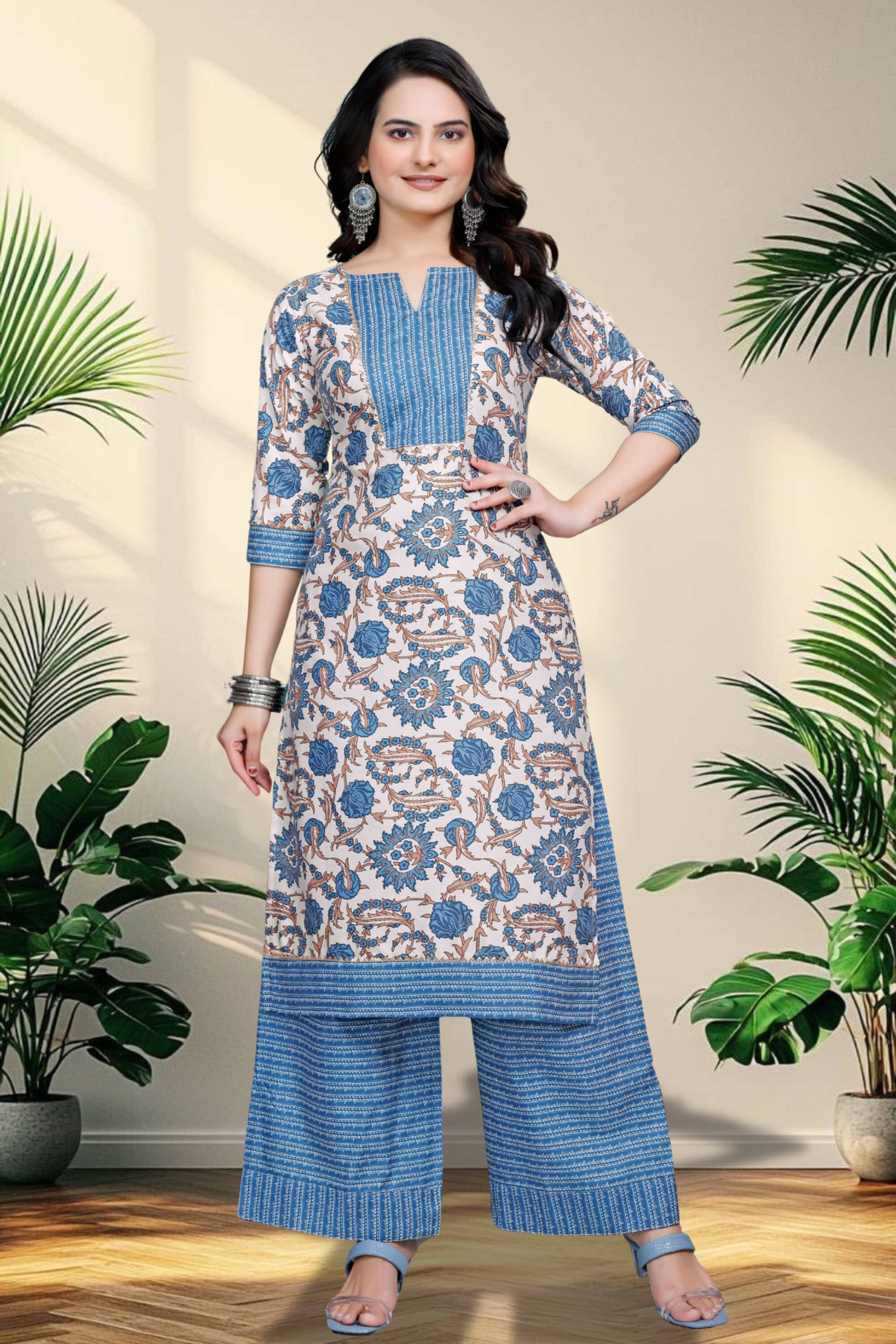     			Hemang Fashion Women Cotton Printed A-line Kurti With Sharara And Gharara ( Blue )