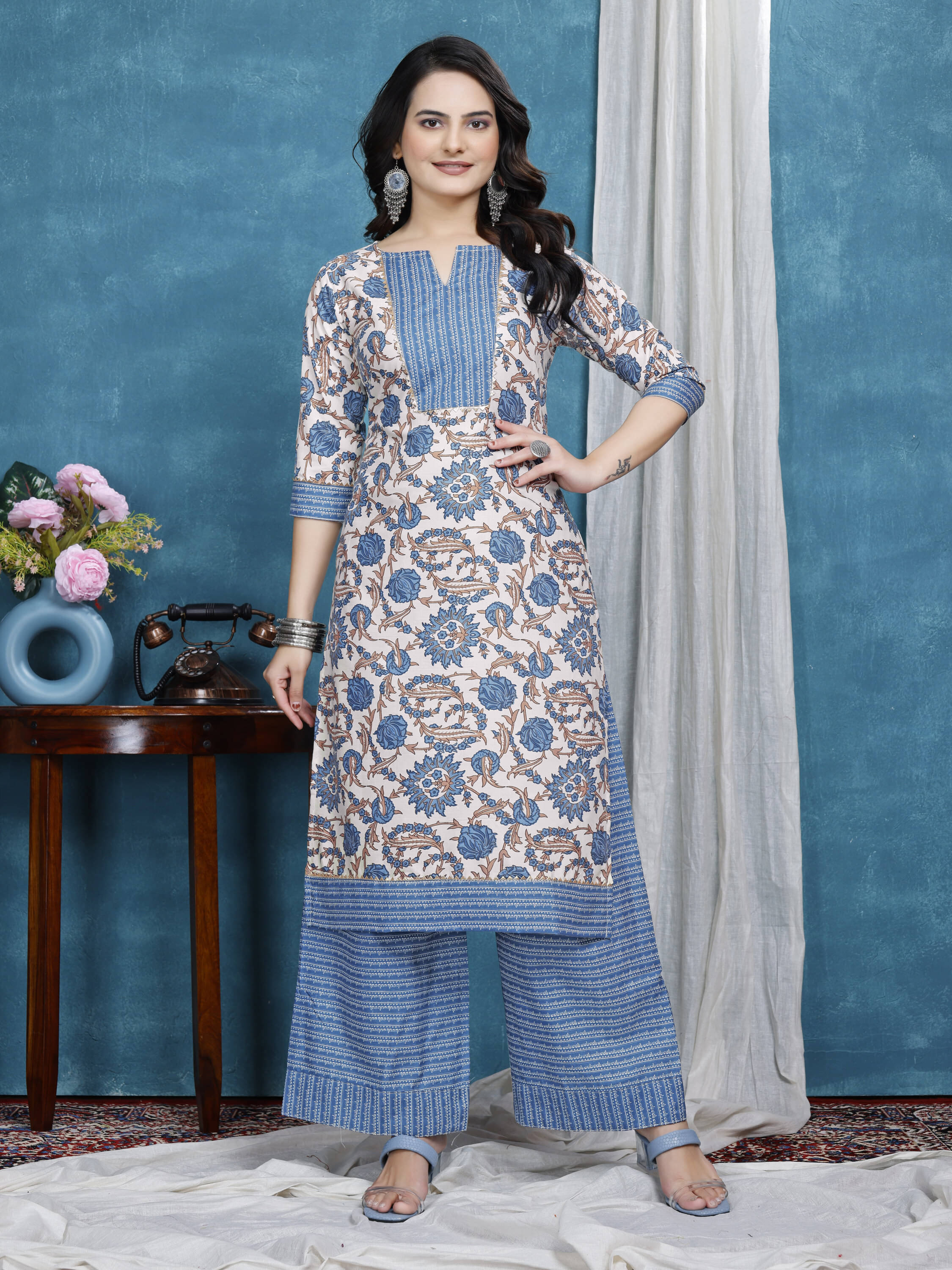     			Hemang Fashion Women Cotton Printed A-line Kurti With Sharara And Gharara ( Blue )