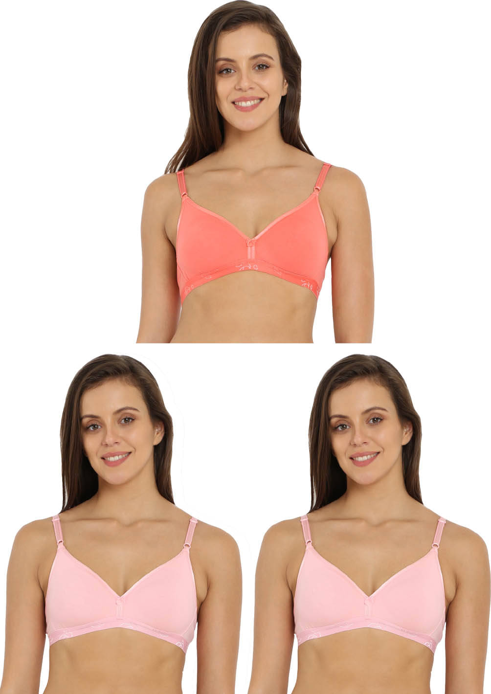 Jockey Pack of 3 Cotton Non Padded For Women ( Multicolor 3 ) Jockey Pack of 3 Cotton Non Padded For Women ( Multicolor 3 )