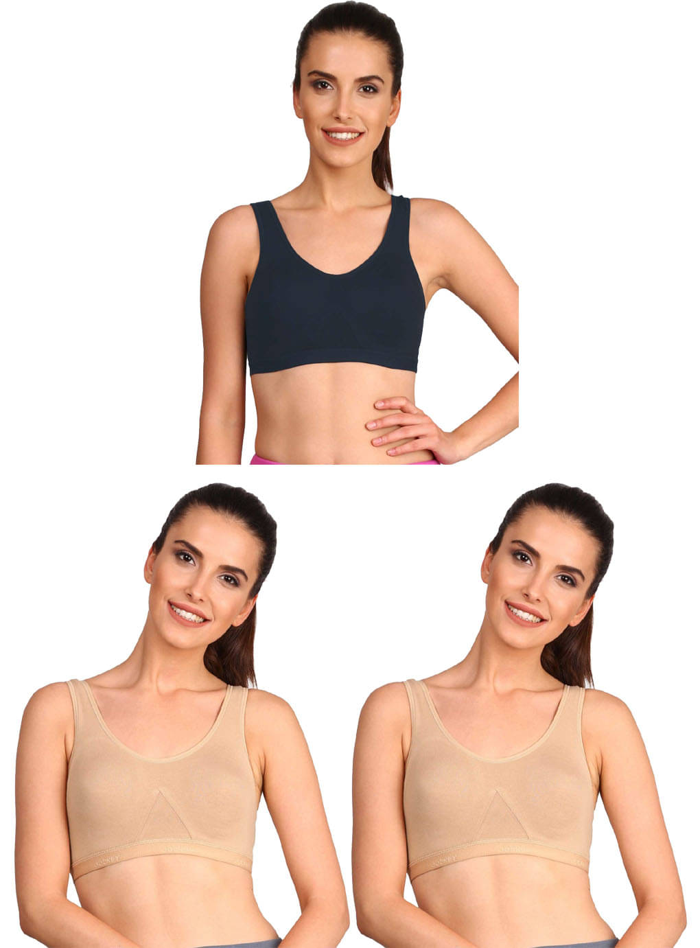     			Jockey Pack of 3 Cotton Non Padded Sports Bra For Women ( Multicolor 5 )