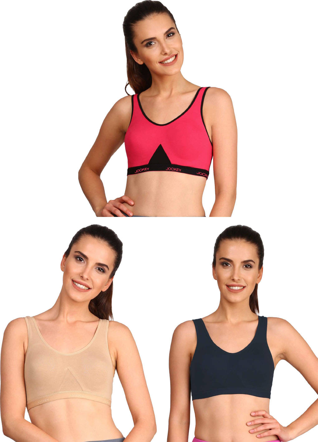 Jockey Pack of 3 Cotton Non Padded Sports Bra For Women ( Multicolor 5 )     			Jockey Pack of 3 Cotton Non Padded Sports Bra For Women ( Multicolor 5 )