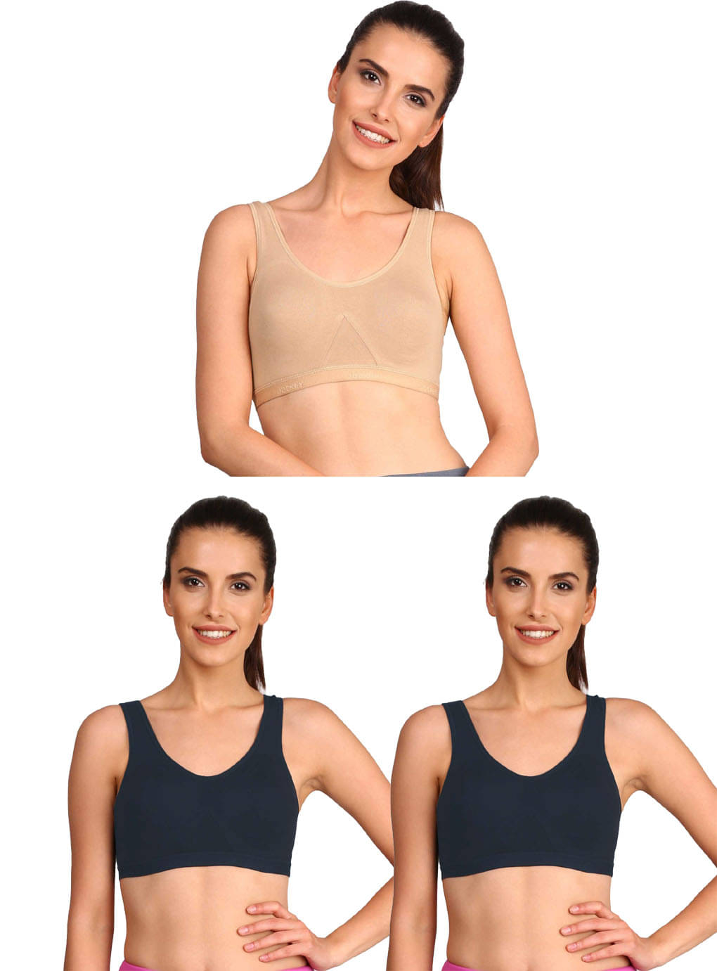 Jockey Pack of 3 Cotton Non Padded Sports Bra For Women ( Multicolor 9 ) Jockey Pack of 3 Cotton Non Padded Sports Bra For Women ( Multicolor 9 )