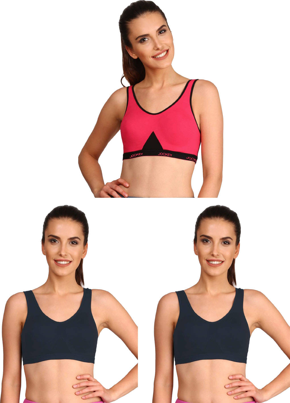     			Jockey Pack of 3 Cotton Non Padded Sports Bra For Women ( Multicolor 8 )