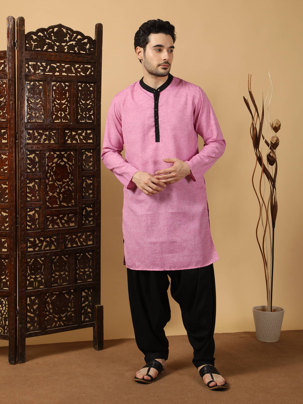     			Kuons Avenue Mauve Linen Men's Regular Kurta ( Pack of 1 )