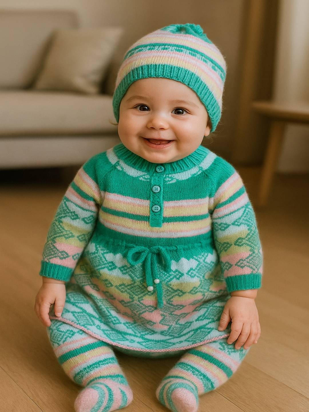     			LeafBird Pack of 1 Baby Girls Woollen Sweater ( Green )