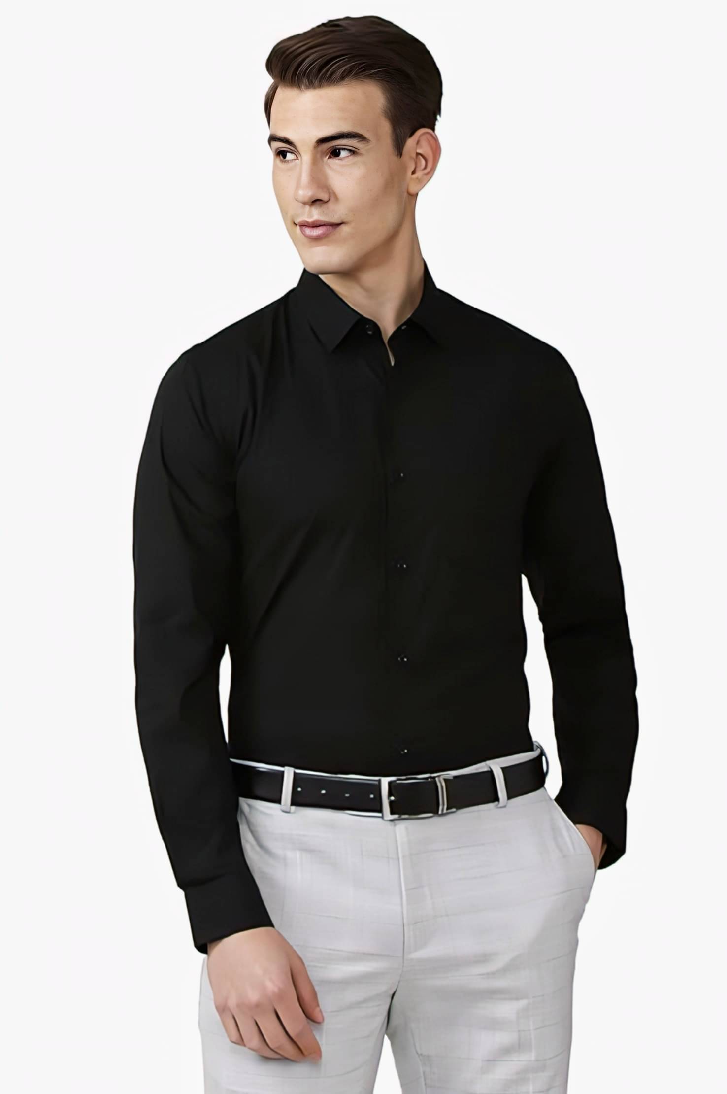 MAAN Cotton Blend Regular Fit Solids Full Sleeves Men's Casual Shirt - Black ( Pack of 1 ) MAAN Cotton Blend Regular Fit Solids Full Sleeves Men's Casual Shirt - Black ( Pack of 1 )