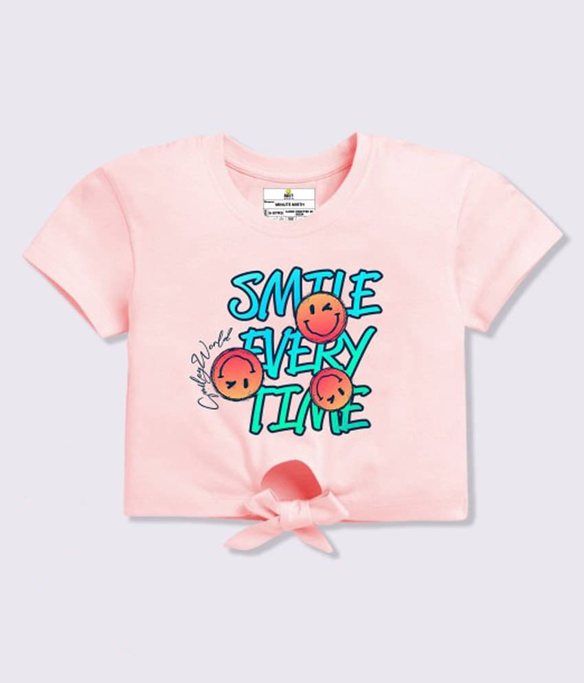     			MINUTE MIRTH Pack of 1 Girls Cotton Top ( Peach )