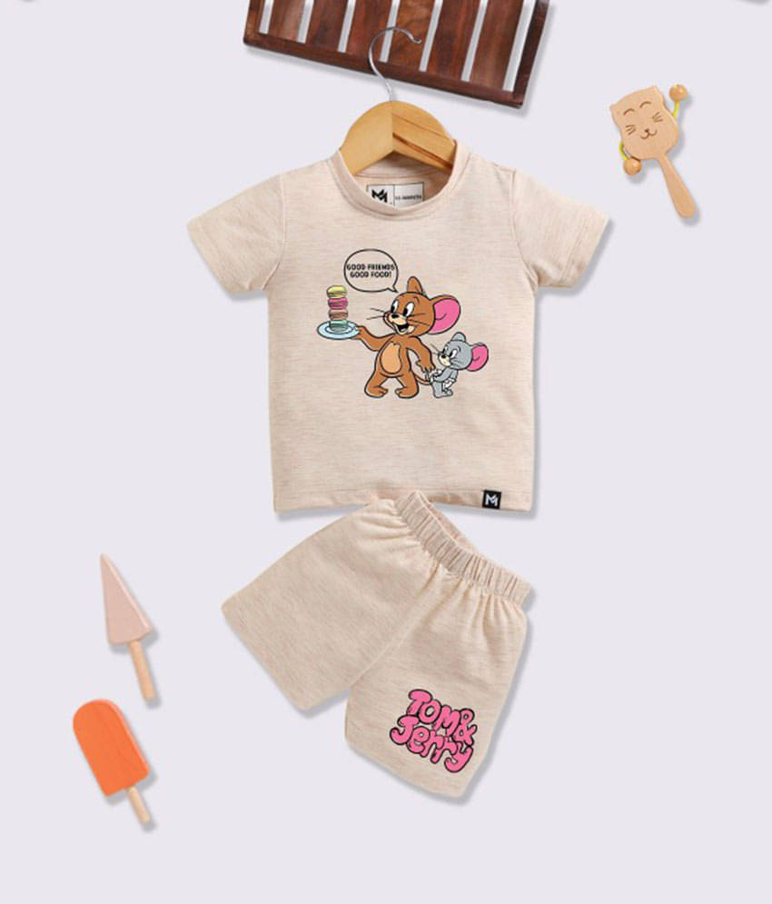     			MINUTE MIRTH Pack of 1 Baby Girls Cotton Blend Top & Shorts ( Beige )