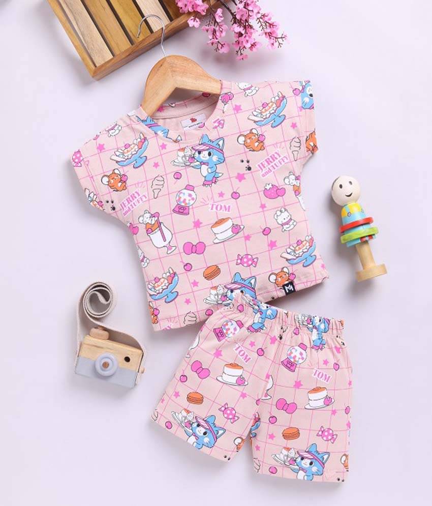     			MINUTE MIRTH Pack of 1 Baby Girls Cotton Top & Shorts ( Peach )