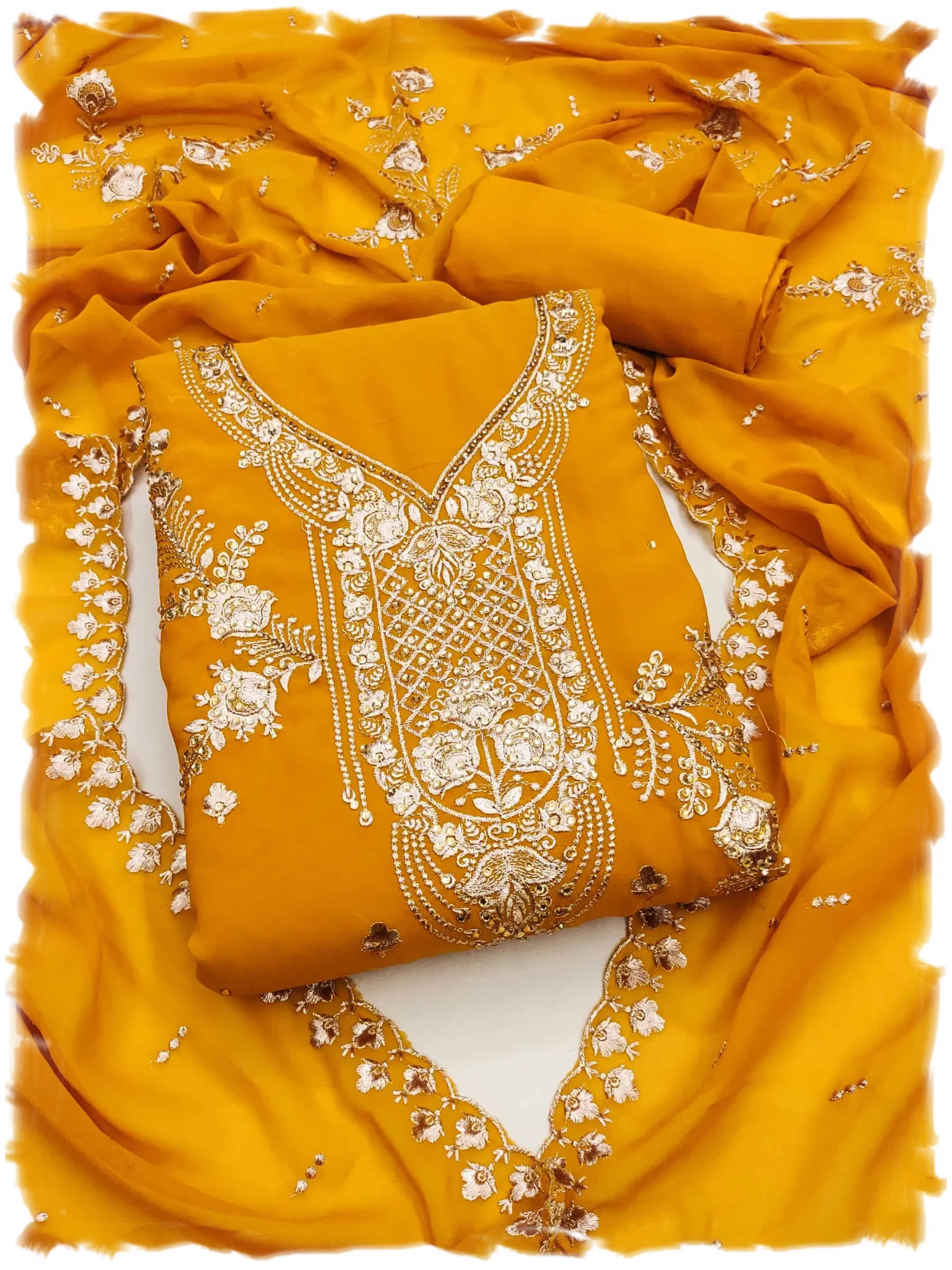     			PANZORA Women Georgette Unstitched Dress Material ( Yellow )