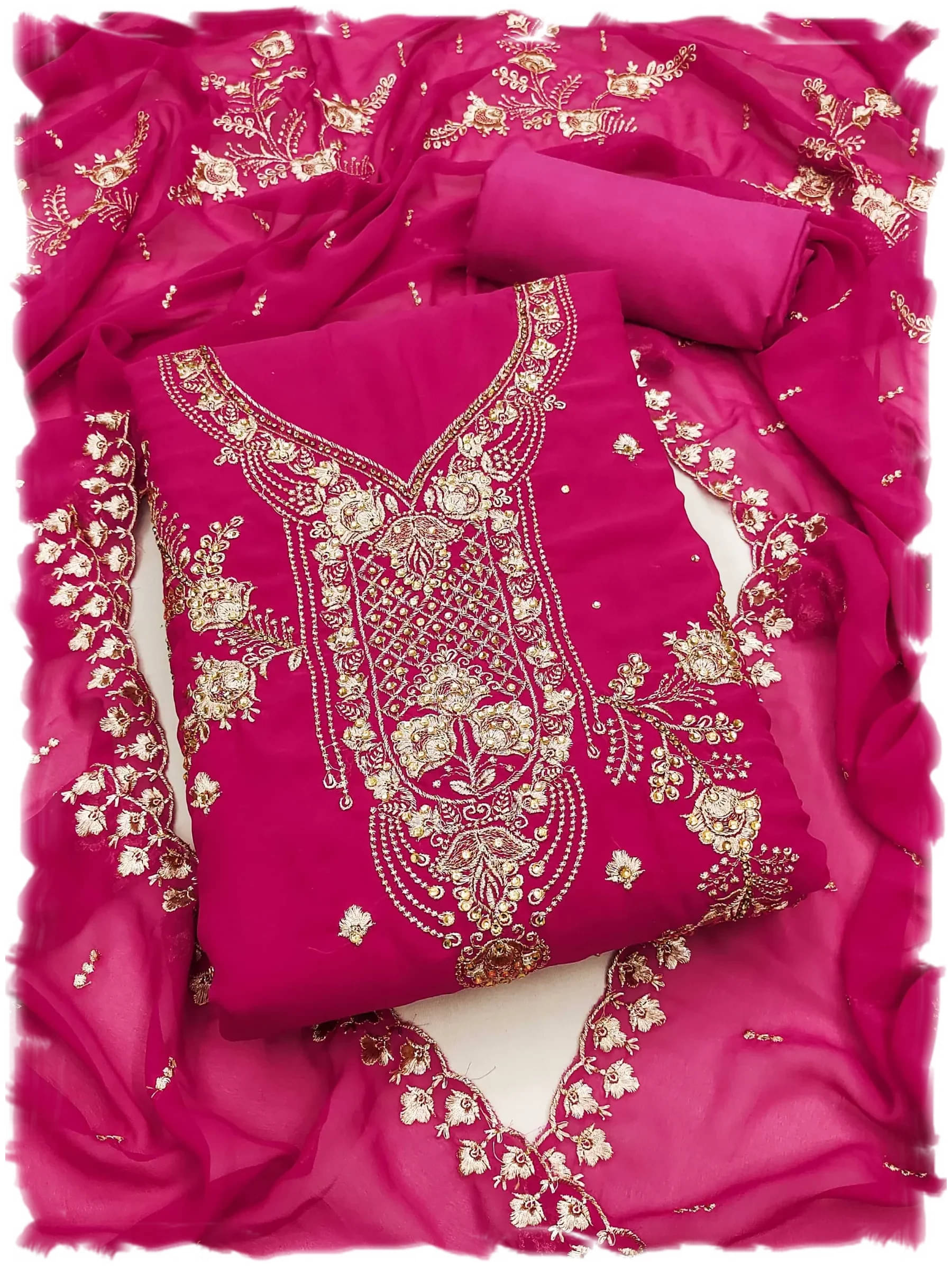     			PANZORA Women Georgette Unstitched Dress Material ( Pink )