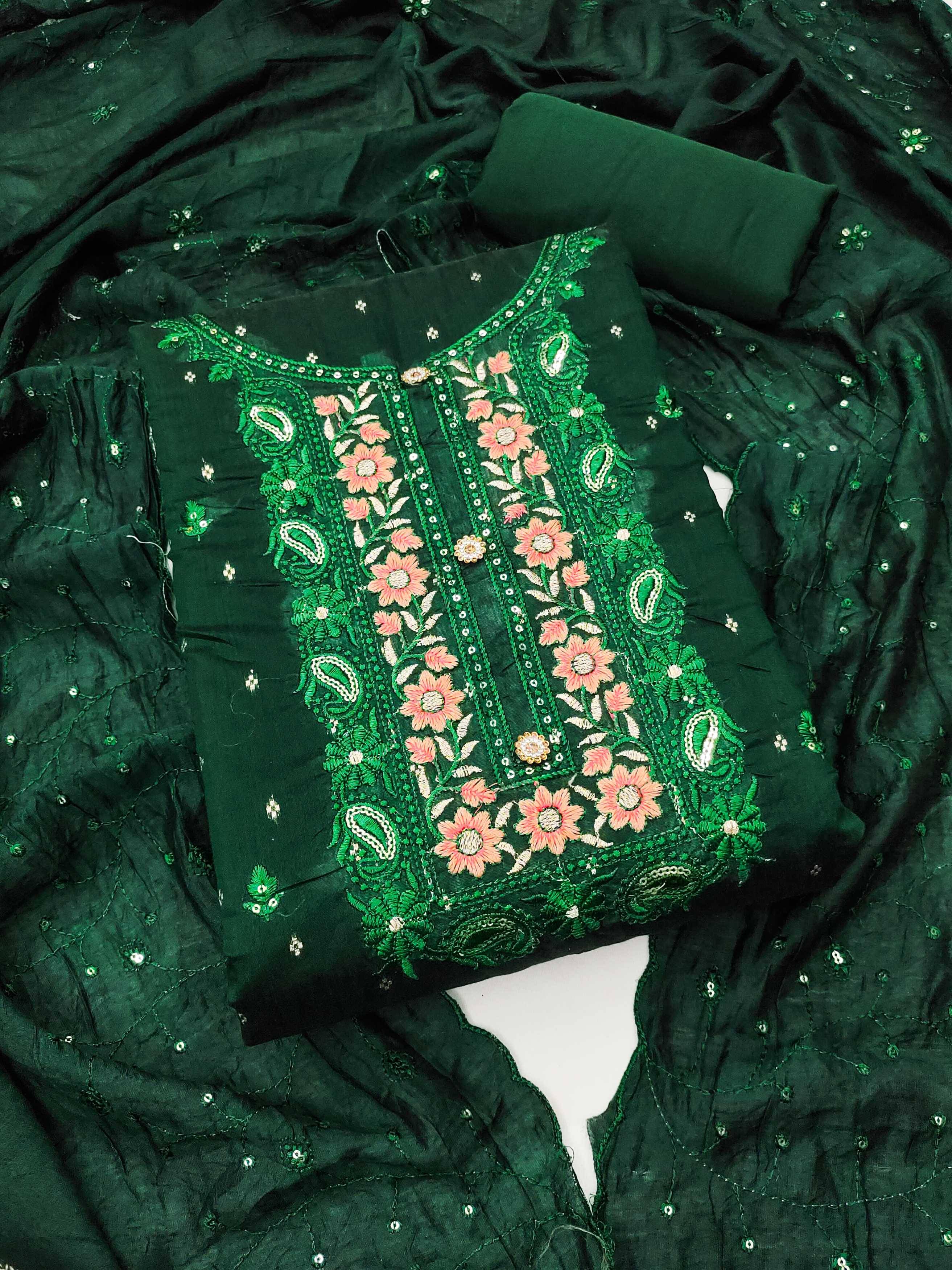     			PANZORA Women Silk Unstitched Dress Material ( Green )
