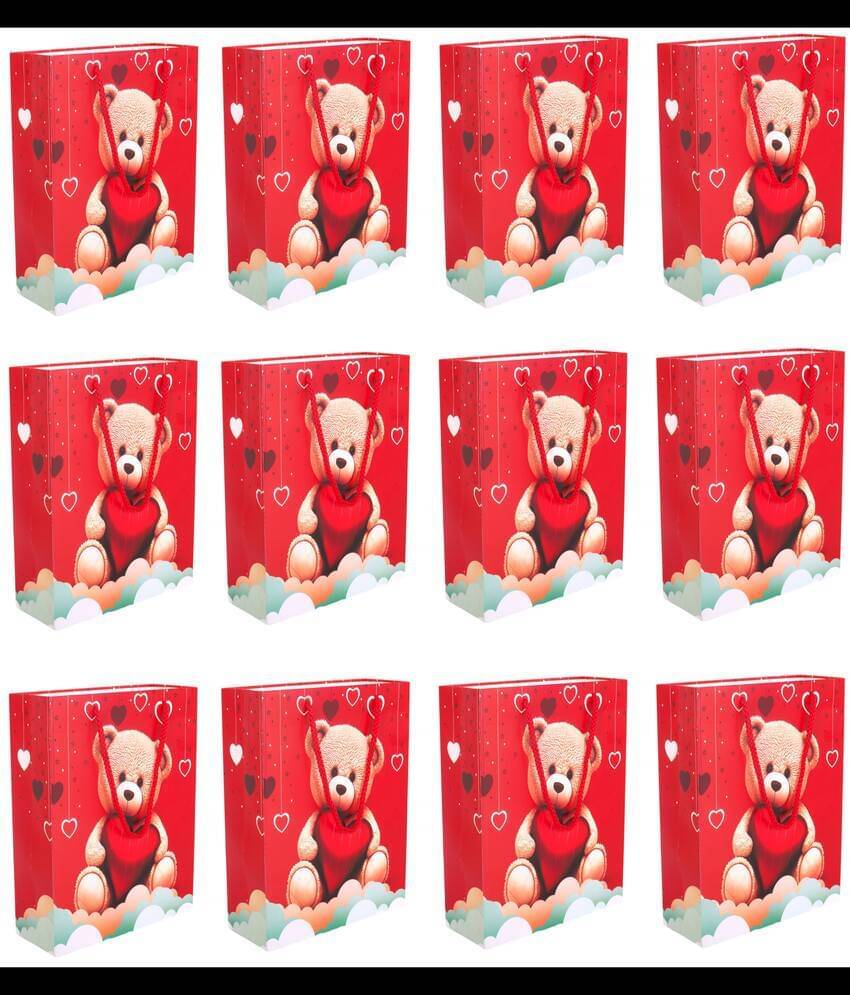     			Pack of 12pcs ( Each 10X8X3. inches) Floral Printed Paper Gift Bags, Paper Carry Bags For Birthday Gift, (200 GSM)