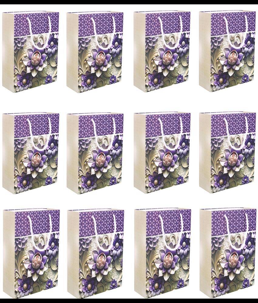     			Pack of 12pcs ( Each 10X8X3. inches) Floral Printed Thank You Paper Gift Bags, Paper Carry Bags For Birthday Gift, (200 GSM)