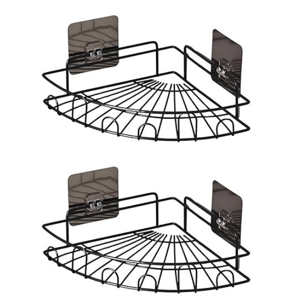     			(Pack of 2) Bathroom Corner Rack Metal Storage Shelves Self-Adhesive -Flower Shape, Bathroom Storage Rack Corner, Steel Bathroom Corner Shelf Organizer Storage