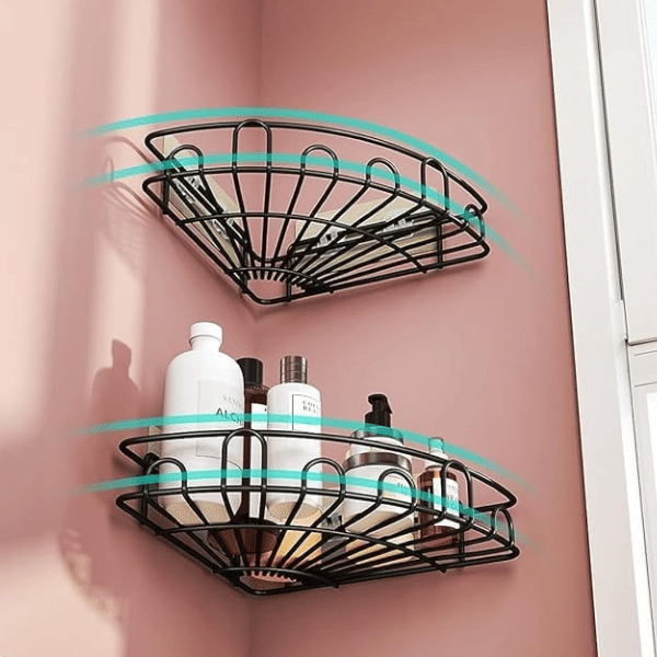     			(Pack of 2) Bathroom Corner Rack Metal Storage Shelves Self-Adhesive -Flower Shape, Bathroom Storage Rack Corner, Steel Bathroom Corner Shelf Organizer Storage