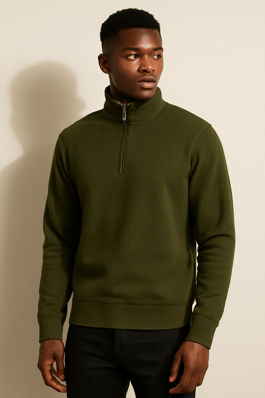     			ParcelYard Cotton Blend Mandarin Collar Men's Sweatshirt - Olive ( Pack of 1 )