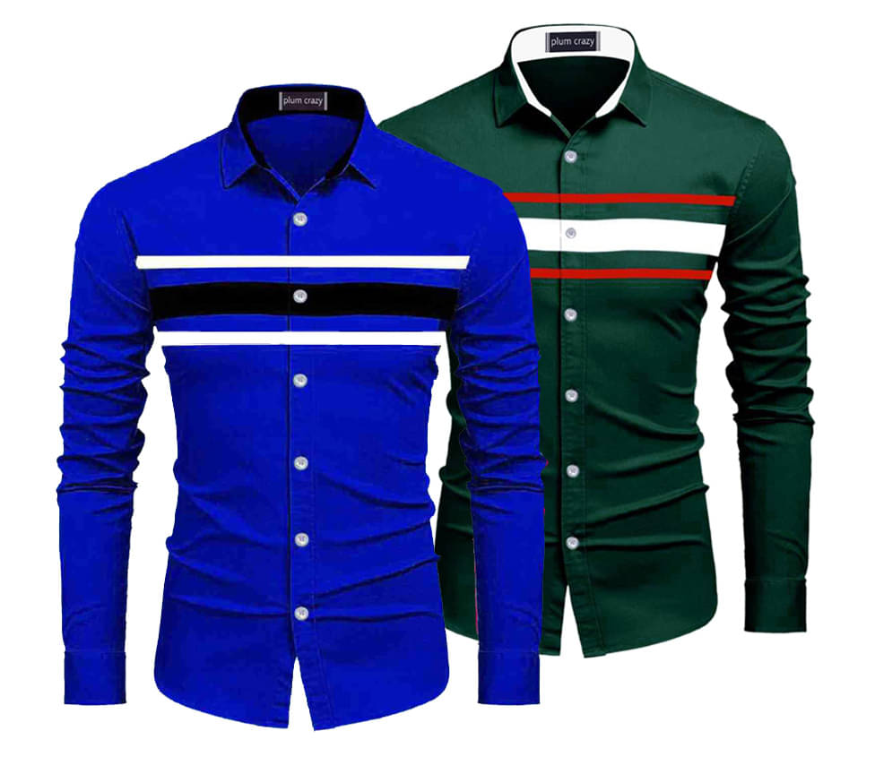     			Plumcrazy Cotton Blend Regular Fit Solids Full Sleeves Men's Casual Shirt - Green ( Pack of 2 )
