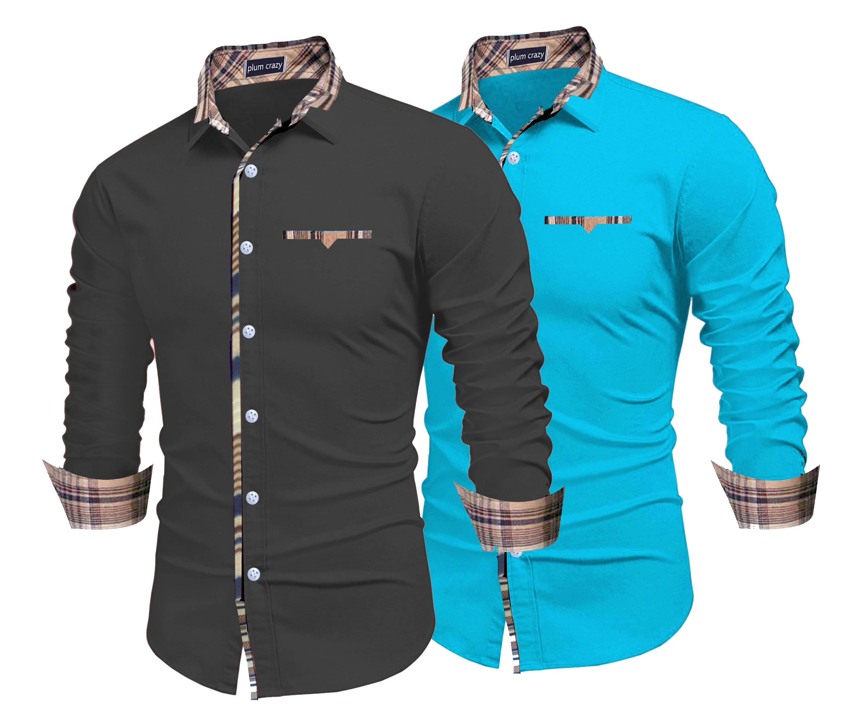     			Plumcrazy Cotton Blend Regular Fit Solids Full Sleeves Men's Casual Shirt - Multicolor ( Pack of 2 )