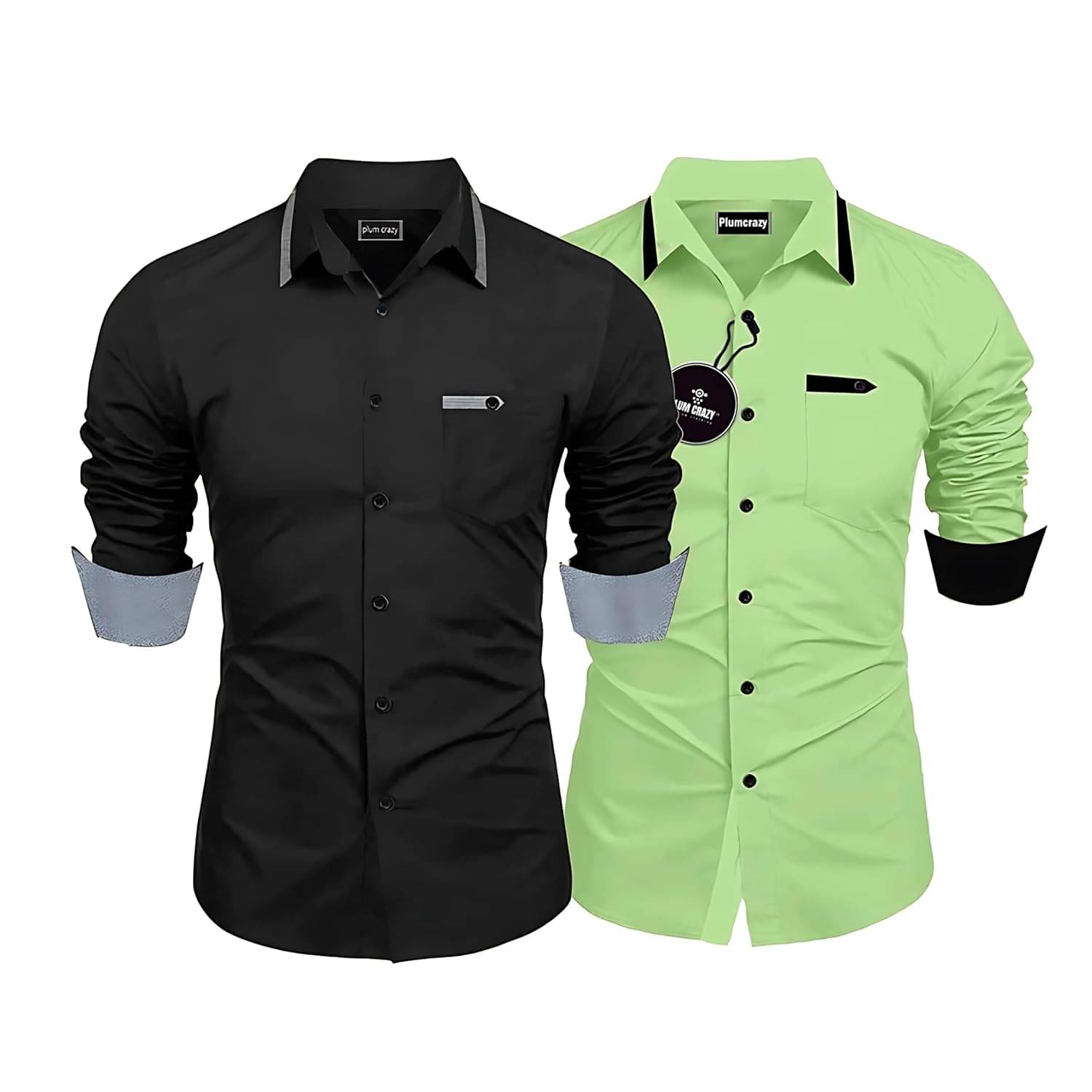     			Plumcrazy Cotton Blend Regular Fit Solids Full Sleeves Men's Casual Shirt - Mint Green ( Pack of 2 )