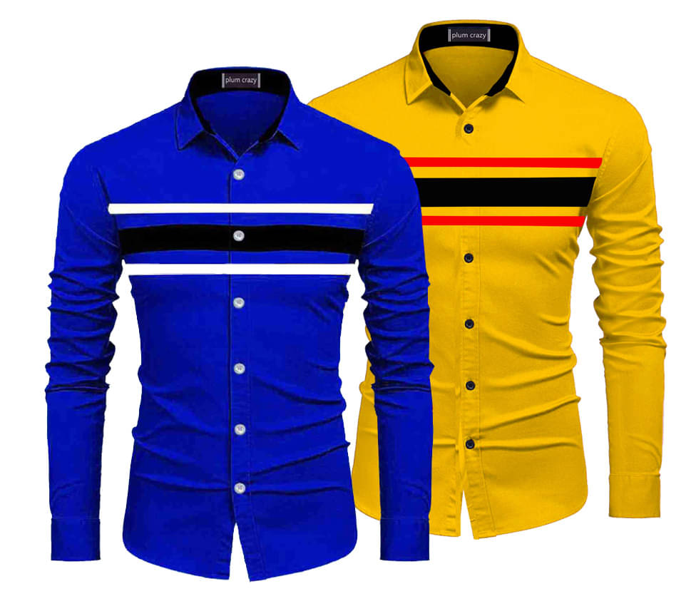     			Plumcrazy Cotton Blend Regular Fit Solids Full Sleeves Men's Casual Shirt - Blue ( Pack of 2 )