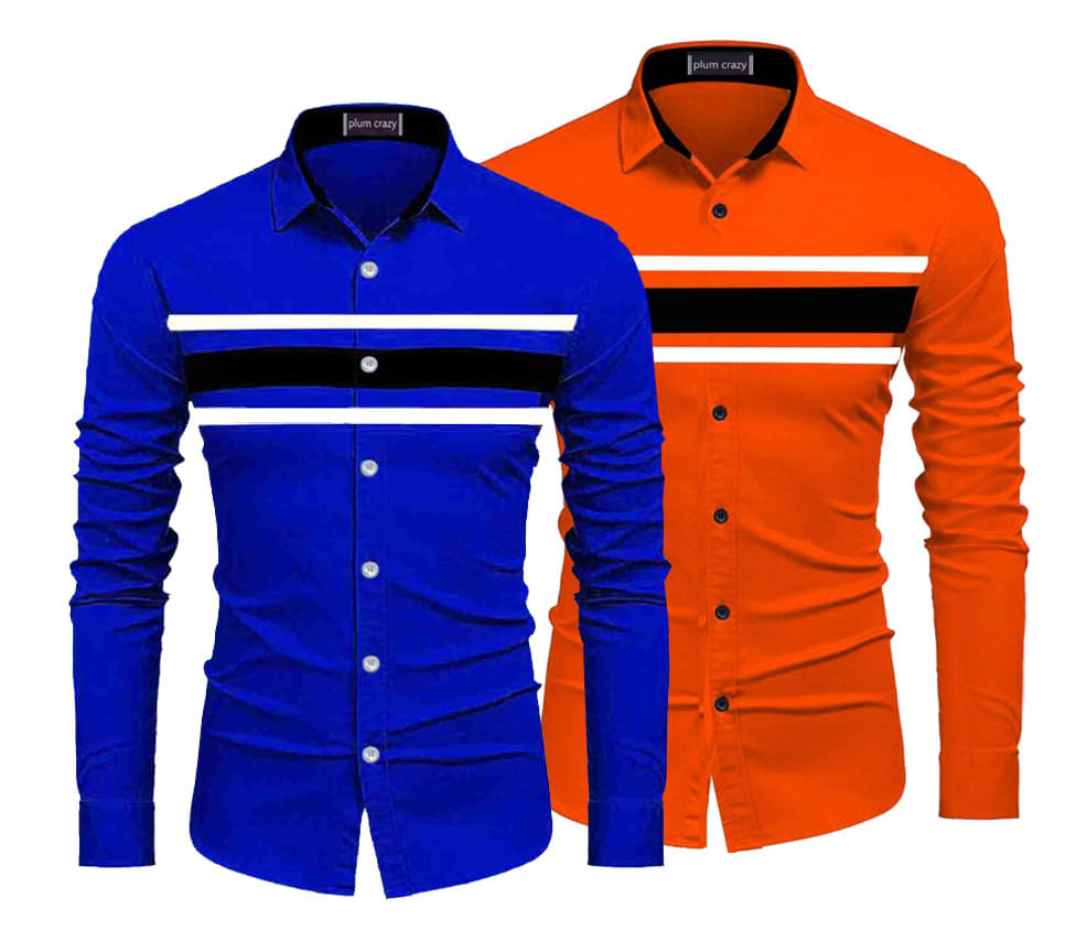     			Plumcrazy Cotton Blend Regular Fit Solids Full Sleeves Men's Casual Shirt - Blue ( Pack of 2 )