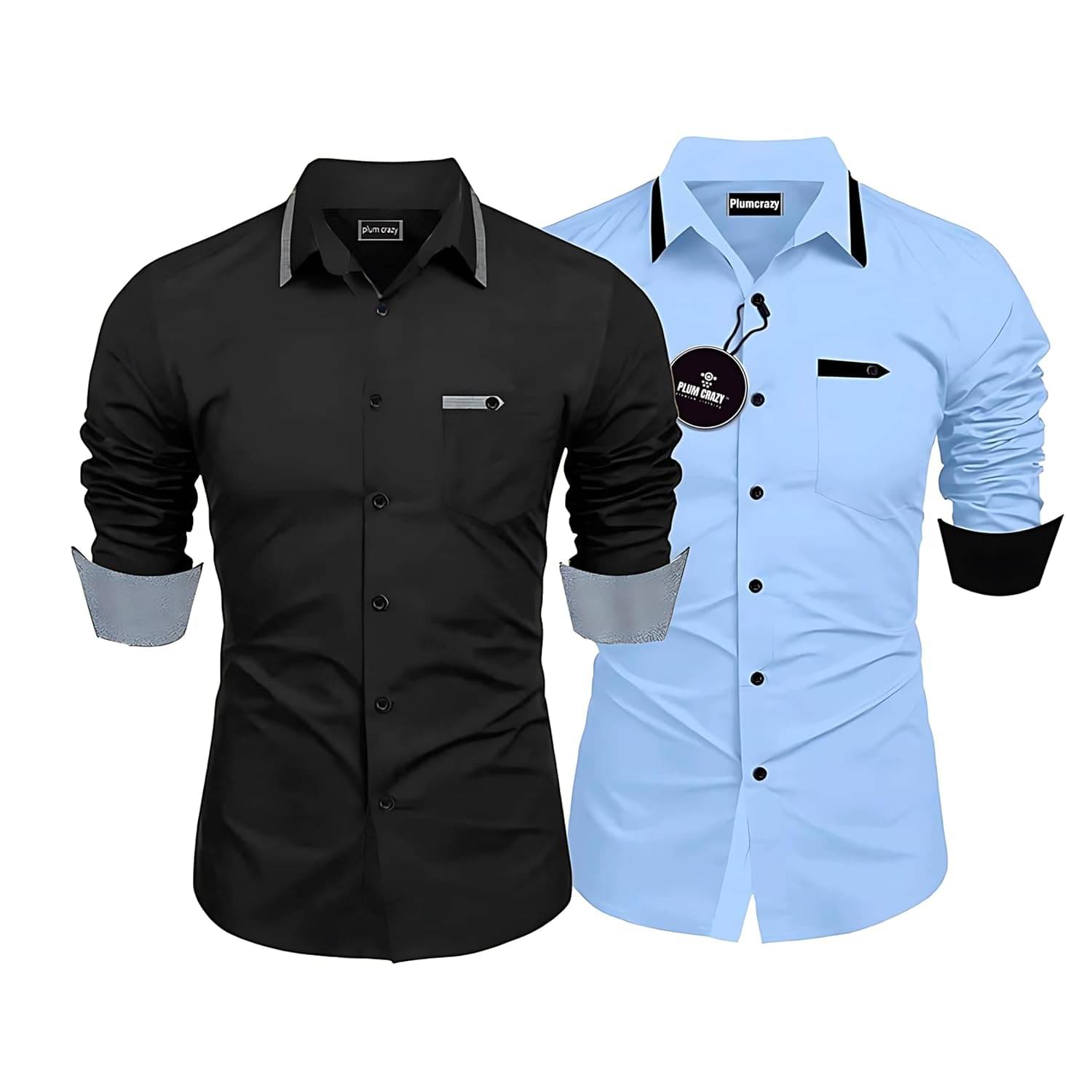     			Plumcrazy Cotton Blend Regular Fit Solids Full Sleeves Men's Casual Shirt - Black ( Pack of 2 )