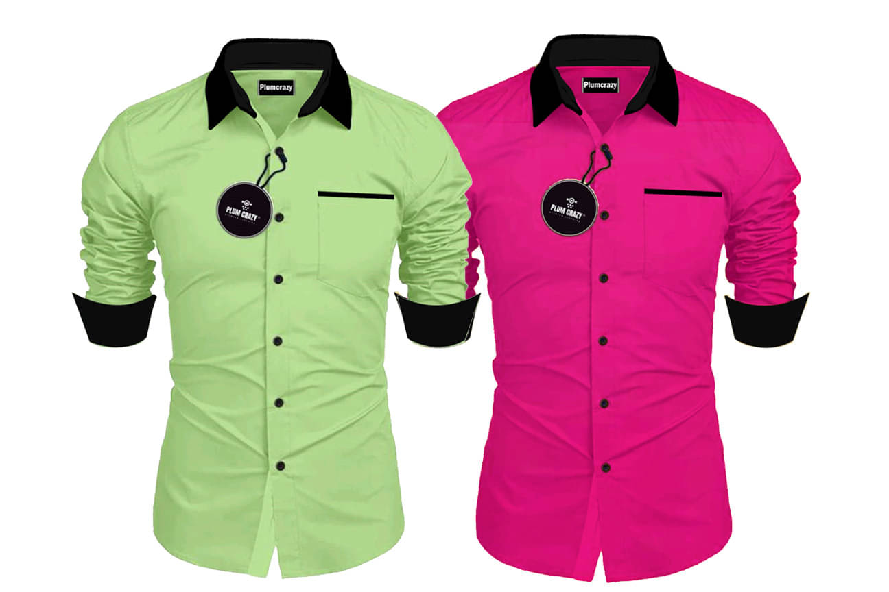     			Plumcrazy Cotton Blend Regular Fit Solids Full Sleeves Men's Casual Shirt - Multicolor ( Pack of 2 )