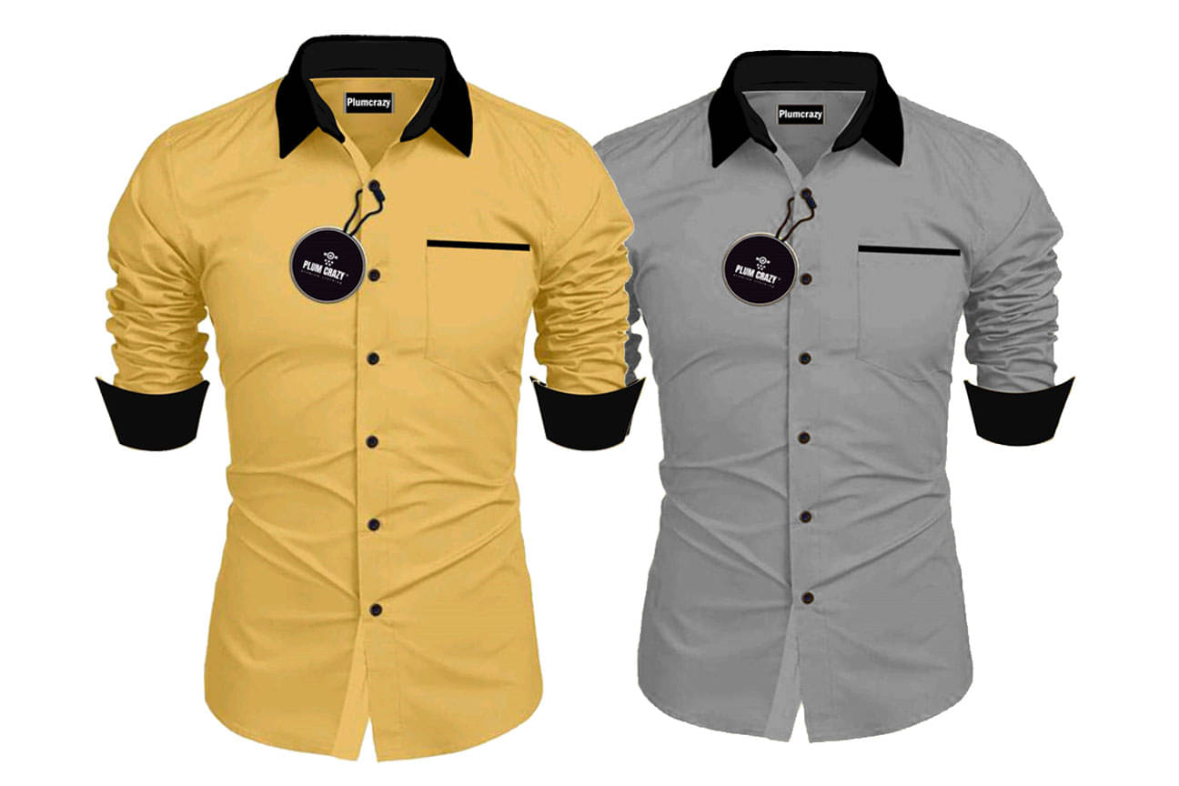     			Plumcrazy Cotton Blend Regular Fit Solids Full Sleeves Men's Casual Shirt - Multicolor ( Pack of 2 )