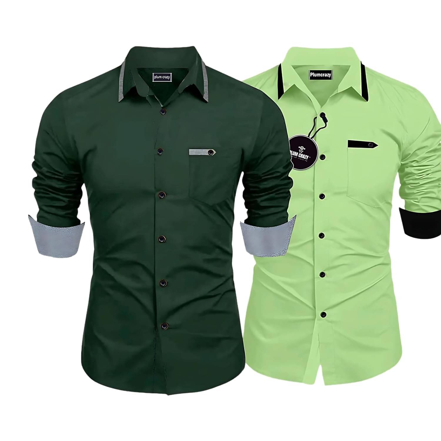     			Plumcrazy Cotton Blend Regular Fit Solids Full Sleeves Men's Casual Shirt - Green ( Pack of 2 )